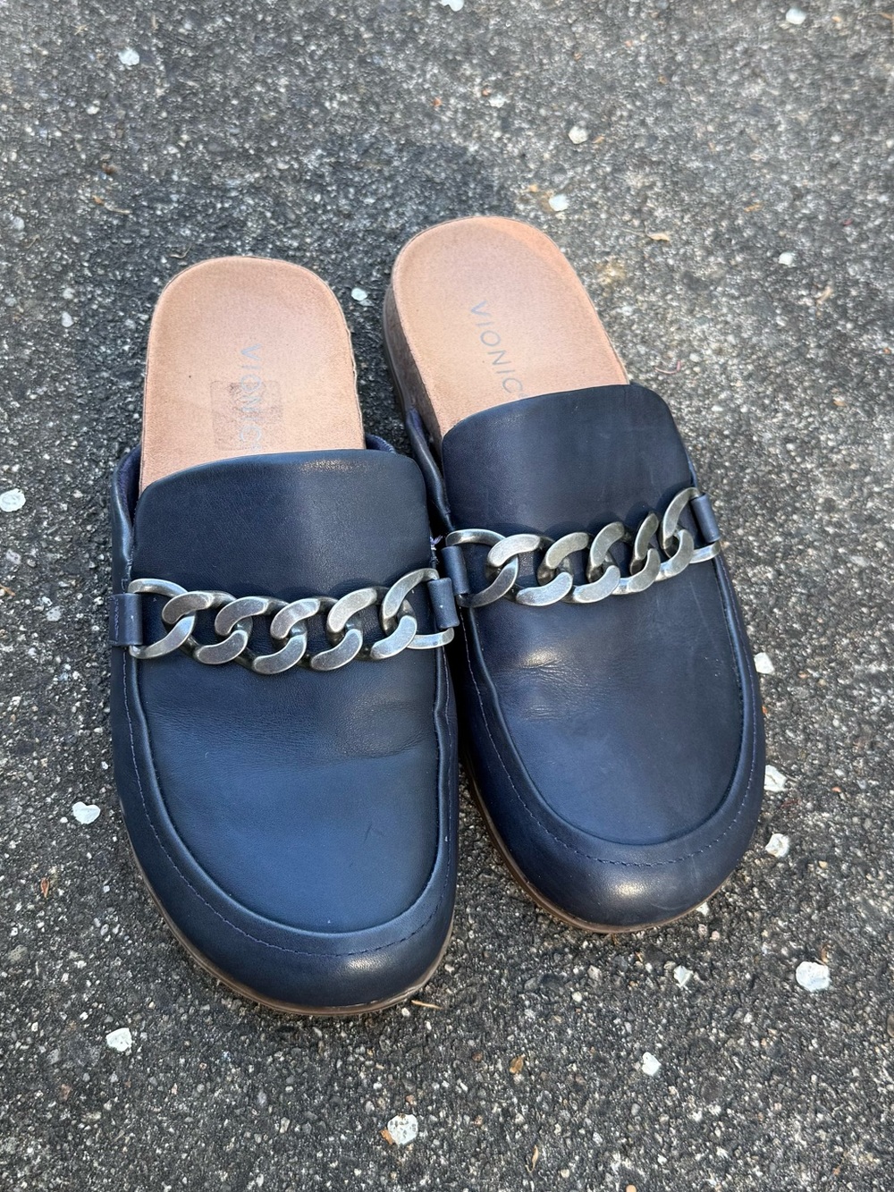 Vionic Georgie Navy Blue Chain Mule Loafers Size 9 | Lug Sole Comfort Clogs